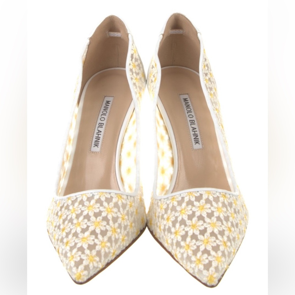 Manolo Blahnik White and Yellow Stiletto Heels